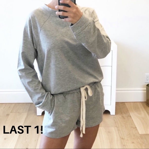 Looks by Lauren Pants - Gray Loungewear Set Long Sleeve Top & Shorts
